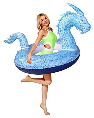 DreambuilderToy Dragon Pool Ring floatie, Large Float Tube for Pool Party, Inflatable Pool Tube Beach Vacation Play and Birthday Gift