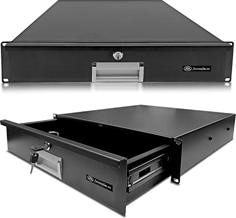 AxcessAbles 2U-Drawer mit Schloss, 38,1 cm tief, Metall-Server-Rack-Halterung, 20,4 kg Kapazität, für Laptops, Elektronik & Zubehör, kompatibel mit 48,1 cm Netzwerk-Racks