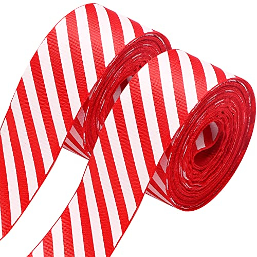 2 Rollen Pfefferminz-Streifenband rot weiß Weihnachtsband 16 Meter gestreiftes Geschenkband für DIY Handwerk Geschenkverpackungen Kranz Weihnachtsbaumschmuck