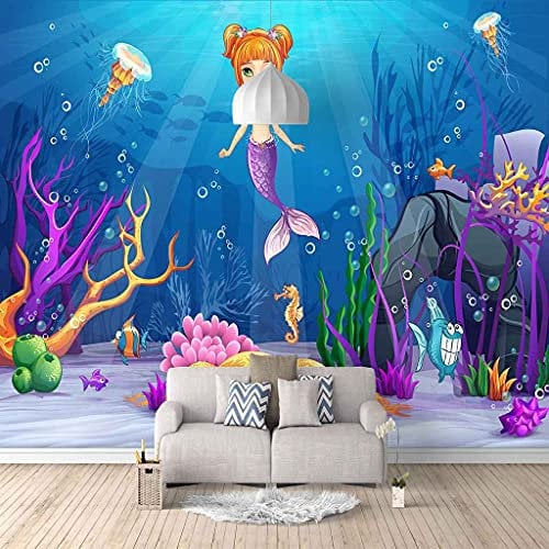 QMWZZV Custom Wallpaper 3D Photo Murals Mermaid Under The Sea Pattern Wall Paper Mural Ceiling Living Room Bedroom Bathroom Home Decoration DIY Wall Murals Large Wallpaper 400X280 cm