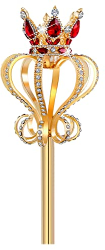 GlSAKE Reine Roi Sceptre Strass Fée Princesse Baguette Pâques Jeu de Rôle Props Fête Mariage Dress-up Costume Accessoires (19.7Inch,7 Once) (Rouge)