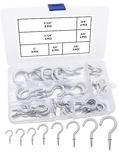 VooGenzek 48 Pièces Crochets à Visser, Crochets à Visser pour Plafond, Crochets à Vis pour Plafond Revêtus de Vinyle, 6 Tailles - Blanc