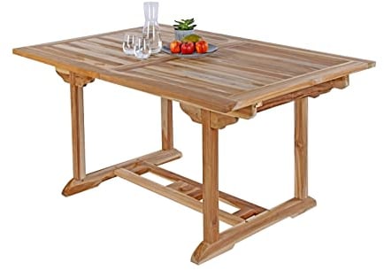 SAM Gartentisch Caracas, Teakholz massiv, Ausziehtisch 150-200 x 100 cm, mit Schirmloch & Einlegeplatte, Holztisch für Garten, Wintergarten oder Terrasse, pflegeleichtes Unikat aus Massivholz