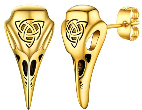 FaithHeart Retro Kräheschädel Ohrstecker Wikinger Retro Vogelschädel Ohrstecker mit Keltischer Knot Nordischer Amulett für Geburtstag Weihachten