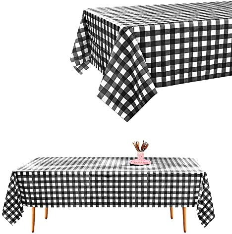 Bailinks Nappe rectangulaire Nappe Anniversaire, 2 pièces Nappe rectangulaire pour Pique-Nique, Halloween, décorations de fête de Noël (Plaid Noir et Blanc) 137 x 274 cm