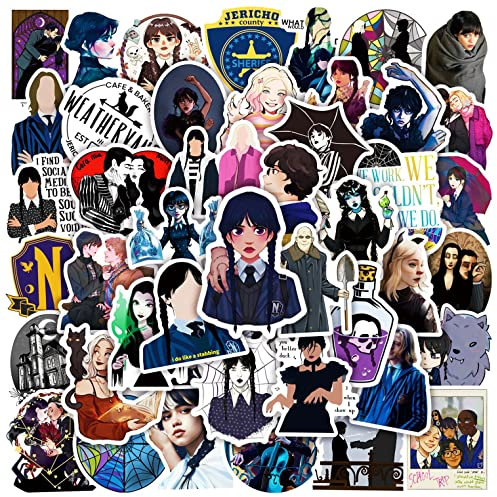 Wednesday adesivi Pack 50 pezzi per bottiglia d'acqua Laptop Car Skateboard Decor Adolescenti Adulti