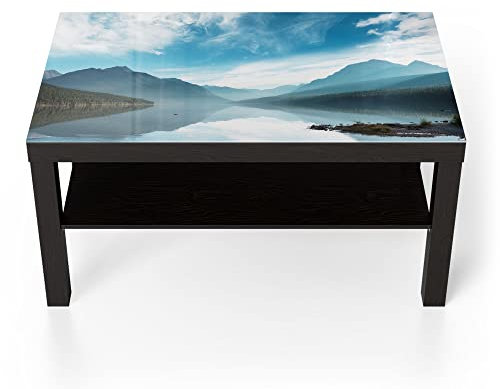 DEQORI Glastisch | schwarz groß 90x50 cm | Motiv Blick über Bowman Lake | ausgefallener Beistelltisch aus Glas | Hochglanz Couchtisch fürs Wohnzimmer | moderner Couch Tisch mit Design