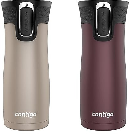 Contigo West Loop 2.0 Leak-Proof Spill-Proof Insulated Stainless Steel Travel Mug 16oz. 2 Pack Brown Sugar & Chocolate Truffle Metallic