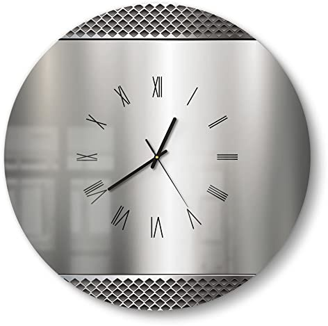 DEQORI Glasuhr | rund Ø 50 cm | Motiv Matt schimmerndes Metall | große XXL Design Uhr aus Glas | leise Wanduhr für Wohnzimmer & Küche | moderne Hingucker Uhr für die Wand