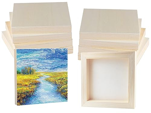 10 Pack Wood Panel Boards 6 x 6 inch Unfinished Wooden Canvas Board Square Wood Panels Blank Boards for Painting, Pouring, Burning, Arts Use with Oils, Acrylics and DIY Craft Projects