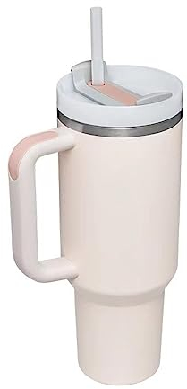 LADRENTDU Aislamiento Botella Agua Prueba De Fugas Taza Termo Para Automóvil De Acero Inoxidable De 40 Oz Con Asa Taza De Agua Fría Para Automóvil, Cuarzo Rosa, 40 Oz (1200 Ml)