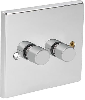 CED Decorative Range 400w 1 Gang Single/ 250W 2 Gang Double 2 Way Push On/Off Dimmer Switch Polished Chrome Decorative Accessories (2 Gang 2 Way 250W)