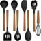 Ensemble d'ustensiles de cuisine 8 pièces avec poignée en bois, accessoires de cuisine en silicone noir, antiadhésifs, résistants à la chaleur, faciles à nettoyer