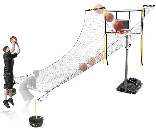 DAGROD Basketball Rebounder Rücklaufsystem Basketball-Schussrückgabe-Netz 4.8mX4.8m, Polyester Netz Schießtraining Hilfe, Basketball-Rückschlagnetz mit verstellbaren Stützstangen