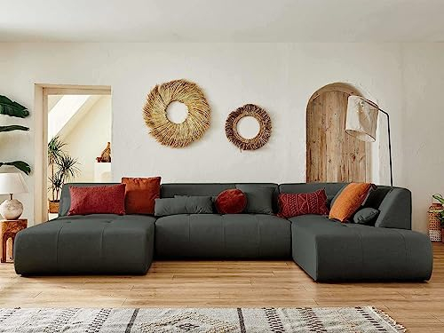 Lisa Design Onyx – 7-Sitzer Wohnlandschaft rechts – aus Stoff Dunkelgrau