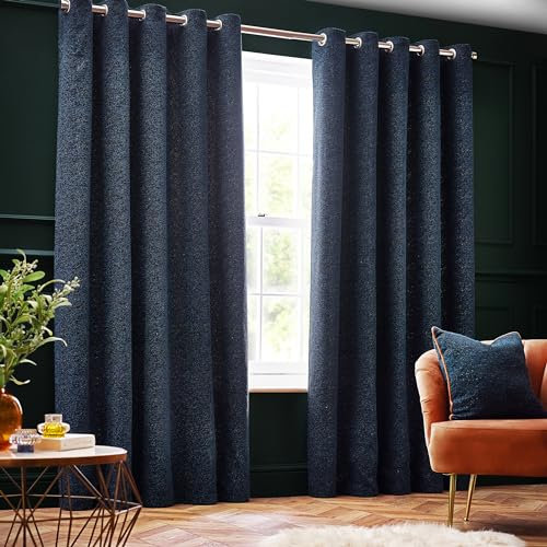 Paoletti Galaxy Chenille Eyelet Curtains - 2 Panels - Width x Drop - 169 x 137cm (66 x 54) - Navy