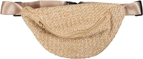 Sac à bandoulière en paille pour femme - Sac banane en paille - Sac banane en paille, marron clair, Classique