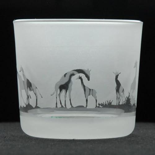 Animo Glass Votive Tea Light Candle Holder, Frosted Etched Glass Holders with Giraffe Design - Clear Tealight Candle Holder Birthday Gift - Home Decor Safari Giraffe