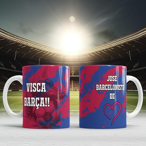 PROREGALOS, Taza Personalizada con tu nombre, taza del Barcelona. Regalo Equipo de Futbol Taza de cerámica 11 oz para café y té 330ml, 11onzas, resistente lavavajillas y microondas