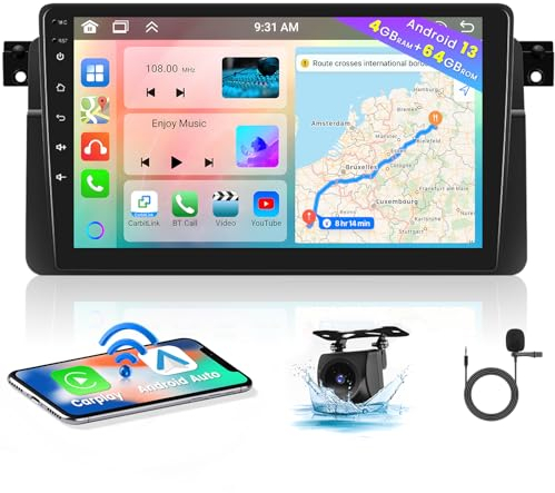 Hikity 8 Core 4+64GB Android 15 Autoradio per BMW Series 3 E46 1998-2006 Radio CarPlay Android Auto Senza Fili Bluetooth 9 Radio Auto Schermo con Navi Telecamera Posteriore
