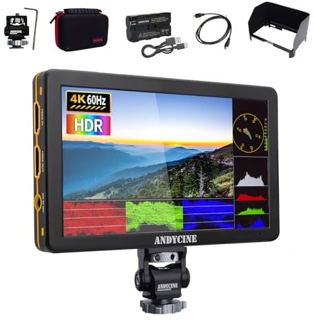 ANDYCINE T6 6Inch Monitor Fotocamera Alluminio Shell 4K 60Hz HDMI HDR 1920x1080 Tutte le forme d'onda, 3D Lut con Batteria e Custodia