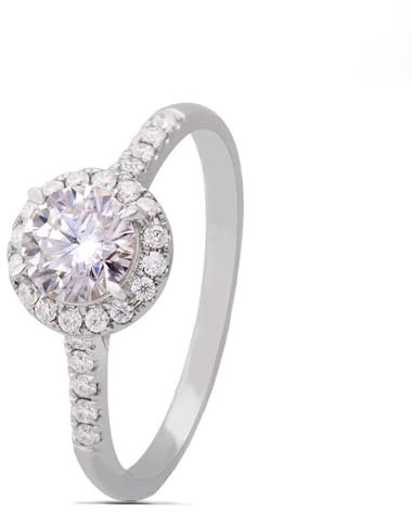 Skcess 18 Karat Weißgold Ringe Damen Weiß Natürlicher Diamant Runden, Damen Ring Runde Form mit 0,5 Karat Natürlichem Diamant Ringe Frauen Größe 49 (15.6)