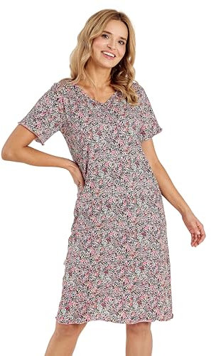 Mademoiselle Sommeil Damen Nachthemd | Knielanges Schlafkleid mit V-Ausschnitt & kurzen Ärmeln | 100% Baumwolle | Farbenfroher Blumendruck