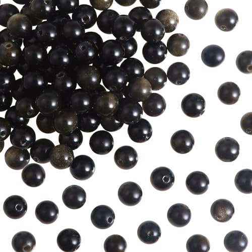 TOAOB 100pcs Perles de Pierre de D'Obsidienne Naturelles de Or 6mm Perles Rondes en Vrac de Pierres Énergie Perles Guérison pour Fabrication de Bijoux Collier Bracelet Boucle D'oreille