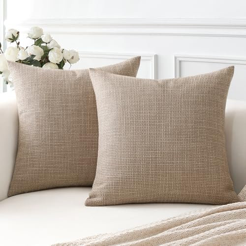 Artscope 2er Set Kissenbezug Einfarbig Wurfkissenbezug Leinen Kissenbezüge Moderne Dekokissen Kissenhülle Set Kissen Fall für Sofa Schlafzimmer Zuhause Dekor 50x50 cm Leichter Kaffee