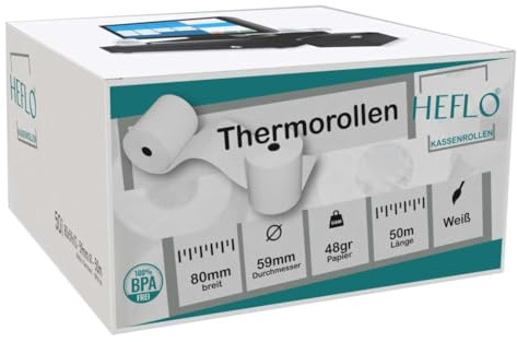 25 x Thermorollen 80 mm x 50 m, Ø 59 mm x 50 m lang, 12 mm Kern, Thermopapier BPA frei und FSC Mix zertifiziert mit Endmarkierung, z. B. für Quorion QTouch 10T, QTouch 8, Epson TM-T88, Star TSP Serie