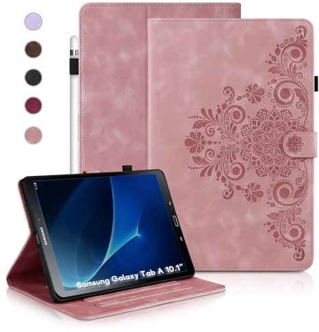 Auslbin Coque pour Samsung Galaxy Tab A6 (2016) 10.1, étuis de Protection rétro Tab A6 2016 T580/T585 de Couleur Unie, Style Gaufré, Conception à Boucle Magnétique, Fonction Support, Rose