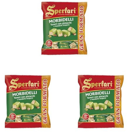 Sperlari - Torroncini Morbidelli Teneri con Pistacchi e Mandorle Ricoperti, Senza Glutine - 320 gr (Confezione da 3)