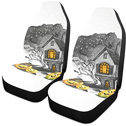 Schonbezug Autositz Halloween Altes Haus Baum Kürbisse Auto-Schonbezug Universell Universal-Sitzbezug Kompatibel Sitzschoner Auto Für Meisten Limousinen 2-Piece Set