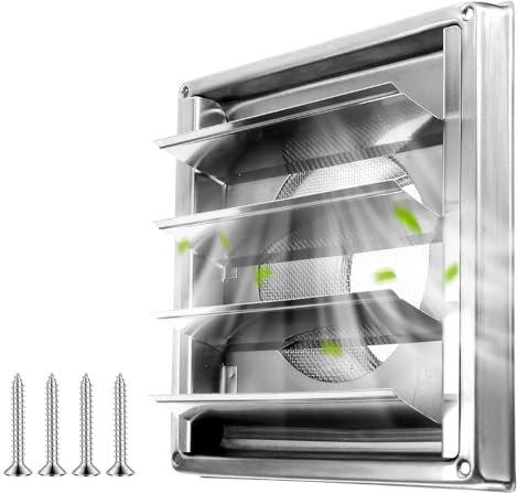 Griglia di Ventilazione in Acciaio Inox, 100mm Griglia di Ventilazione per Esterno Muro con Alette a Gravità e Rete Antinsetti, Alloggiamento Griglia di Ventilazione per Tubi VMC e Copertura