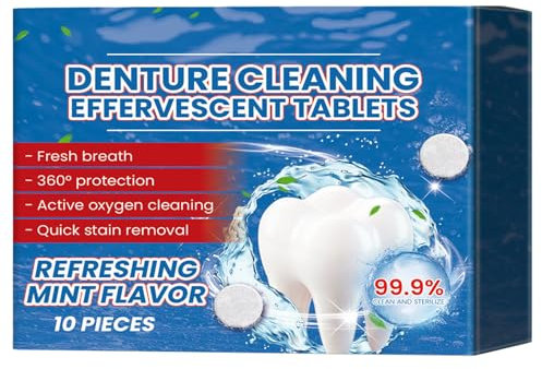 Pastillas de Limpieza para Dentaduras Postizas,Limpieza de Dentaduras Elimina las Manchas,Tabletas Limpiadoras para Dentaduras Postizas,Dentaduras de Limpieza en Profundidad,10 Tabletas
