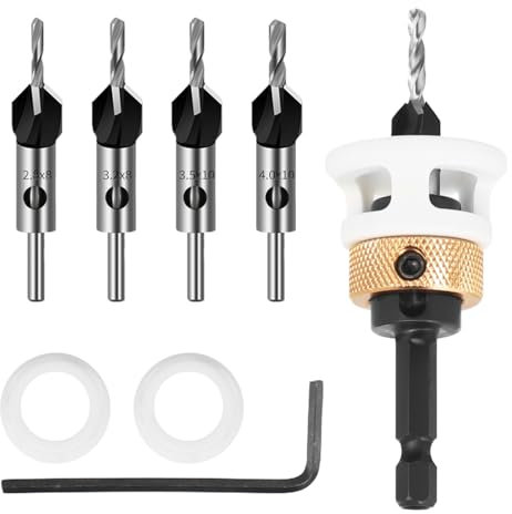 6 tlg Kegelsenker-Bohrer-Set,Kegelsenkerbohrer aus Hartmetall mit Tiefenanschlag,Senker Holzbohrer mit 1/4 Hex Schaft, präzise Bohrungen, für Holzverarbeitung, mit 2 Anschlagringen