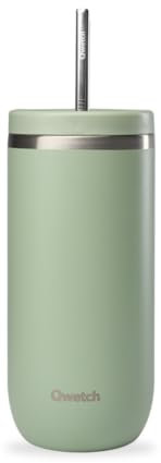 QWETCH - Cold Cup Isotherme 600ml Vert Tilleul - 24h Glacé & 12 Froid - Inox Recyclé, Anti-Éclaboussure - Idéale pour Boissons Fraîches, Bubble Tea et Café Glacé