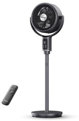 PELONIS Pedestal Circulator Fan with Remote - 20dB Ultra Quiet Standing Fan, 9 Speeds DC Motor, 9H Timer, Adjustable Height & 135°+100° Oscillation for Bedroom/Living Room, Black
