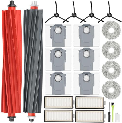 DrRobor Accesorios para Roborock Qrevo Master/Qrevo Slim Aspirador, 2 Cepillos Principales, 4 Filtros Hepa, 6 Bolsas De Polvo, 4 Paños De Fregona, 4 Cepillos Laterales