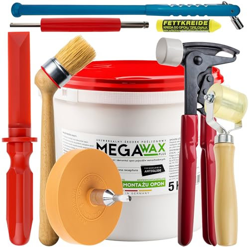 Stix Set di 9 pezzi – 5 kg pasta di montaggio, pennello, raschietto, gesso per pneumatici, utensili per valvola, pinza per bilanciamento e rullo, con gomma per pellicola