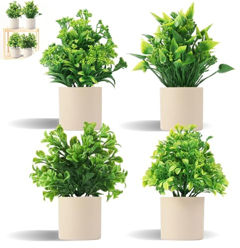 msymsyu Lot de 4 petites plantes artificielles en pot de 22 cm - Idéales pour décorer les salons, salles de bains, bureaux ou balcons - Pas d'entretien nécessaire