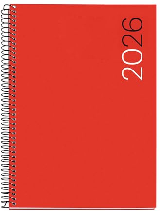 Miquelrius - Wochenplaner 2026, ähnlich A5+ (155 x 213 mm), flexibler Einband aus Polypropylen, Spiralbindung, Papier 80 g/m², Wochenplaner, ES-EN-PT, Schwarz