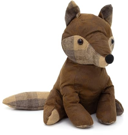 Finley Fox Doorstop | Faux Leather & Tartan Fox Door Stop | Cute Fabric Animal Doorstop for Home, Kids Room or Countryside Decor – 1.5kg, 24cm