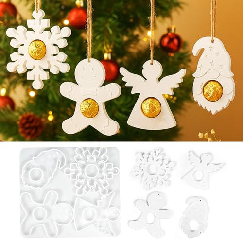 Silikonformen Gießformen Weihnachten Anhänger, 6 Stück Silikonform Weihnachten Elch Wichtel Anhänger Gießformen Silikon Elch Gips Zum Gießen Schneemann Silikonformen Weihnachten (B)