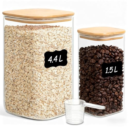 ComSaf Glasbehälter Vorratsgläser für Mehl, Cornflakes 1,5/4,4 L, 2er Set | Vorratsdosen, Mehl, Reis, Cornflakes, Nudeln, Familienvorrat, Speisekammer und Vorratsschrank