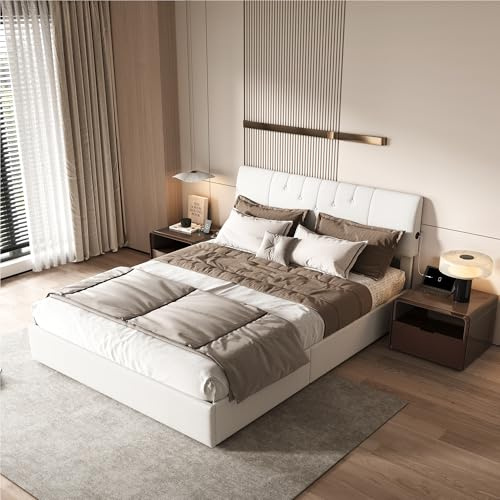 HFASD Polsterbett Doppelbett 140x200 cm Mit Stauraum, Hydraulisches Bett Mit Bettkasten Und Lattenrost, USB Ladestation, Verstellbares Kopfteil, Boxspringbett Modernes Bettgestell, Ohne Matratze
