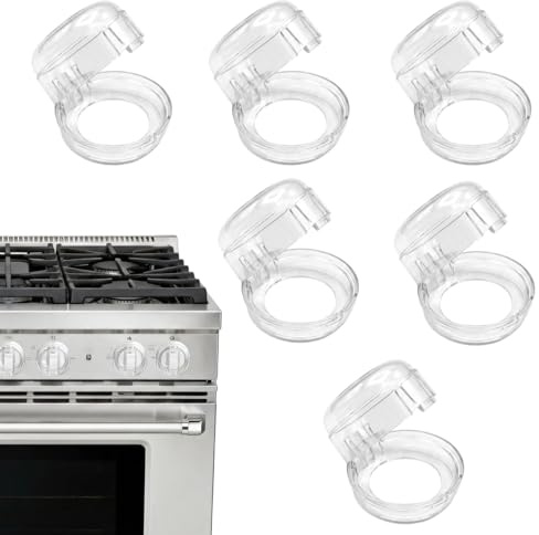 6 Cache Bouton Cuisinière, Bouton de Sécurité Four, Protections Pour Cuisinière à Gaz, Couverture Bouton, Protection pour Cuisinière à Gaz con Adhésif Transparent, 49 mm un Entraxe Minimal de 61 mm