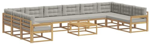 vidaXL Outdoor-Sofagarnitur mit Kissen 11 pcs Weiß und Hellgrau, Akazienholz Garten-Sofa-Set, Moderne Outdoor-Sitzgruppe, Bequeme Bänke für Terrasse, Garten, Poolmöbel