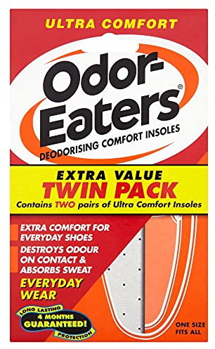 Odor-Eaters Ultra Comfort Insoles for Everyday Wear, One Size, Twin Pack | Odour-Destroying Deodorising Insoles for Men & Women, Shoe Freshener & Deodoriser