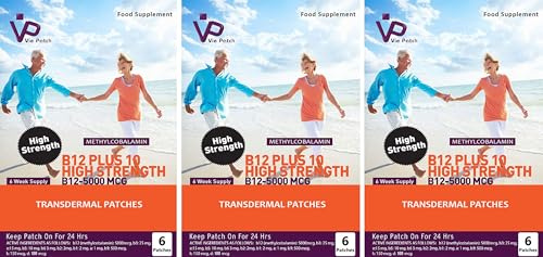 Vie Healthcare Vitamin B12 Plus 10 Transdermal Patch, Pack of 3, Slow-Release Energy Support Supplement, Vegan-Friendly, Easy Application, Long-Lasting Formula